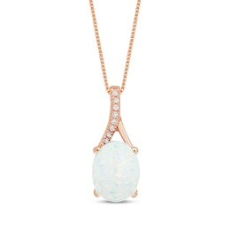 Oval-Cut Lab-Created Opal & Diamond Accent Necklace 10K Rose Gold 18&quot;