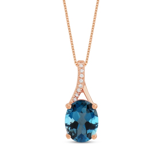 Oval-Cut London Blue Topaz & Diamond Accent Necklace 10K Rose Gold 18"