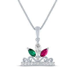 Marquise-Cut Lab-Created Emerald, White Lab-Created Sapphire & Lab-Created Ruby Crown Necklace Sterling Silver 18&quot;