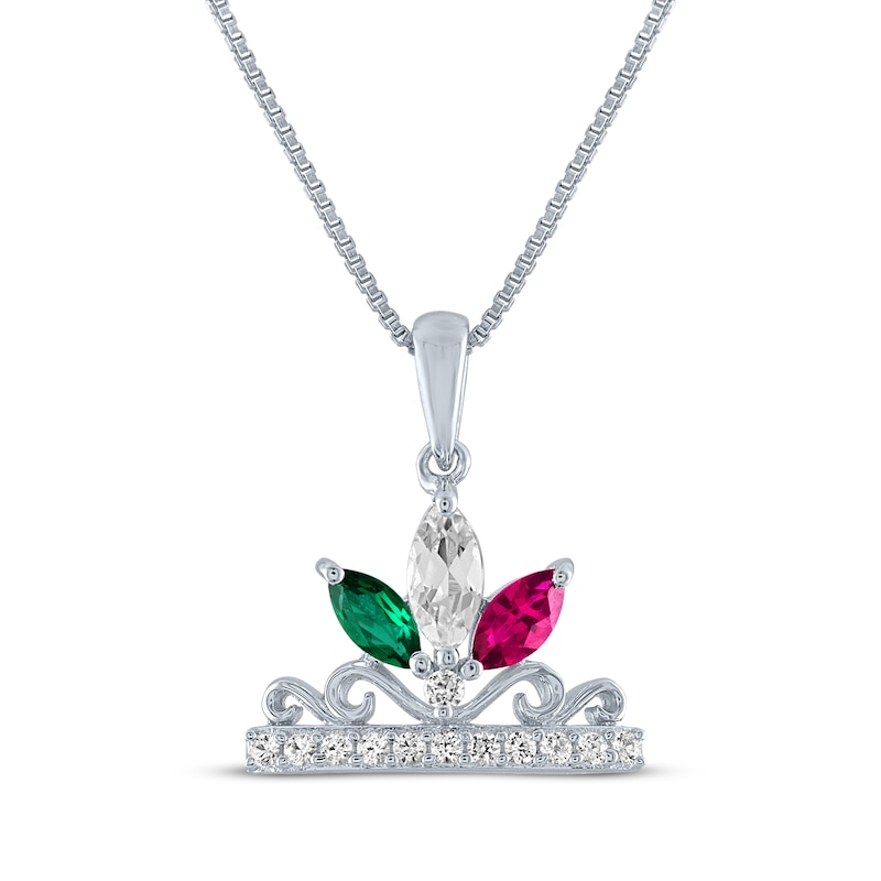 Main Image 1 of Marquise-Cut Lab-Created Emerald, White Lab-Created Sapphire & Lab-Created Ruby Crown Necklace Sterling Silver 18&quot;