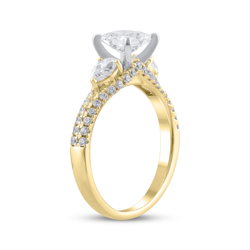 Main Image 2 of Princess-Cut & Pear-Shaped Diamond Three-Stone Engagement Ring 1-3/4 ct tw 14K Two-Tone Gold