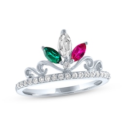 Marquise-Cut Lab-created Emerald, White Lab-Created Sapphire & Lab-Created Ruby Crown Ring Sterling Silver