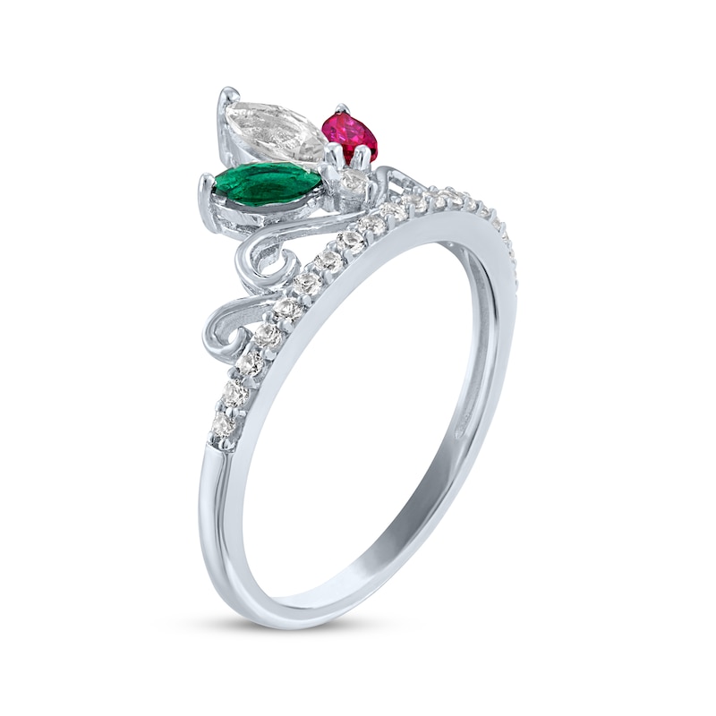 Main Image 2 of Marquise-Cut Lab-created Emerald, White Lab-Created Sapphire & Lab-Created Ruby Crown Ring Sterling Silver