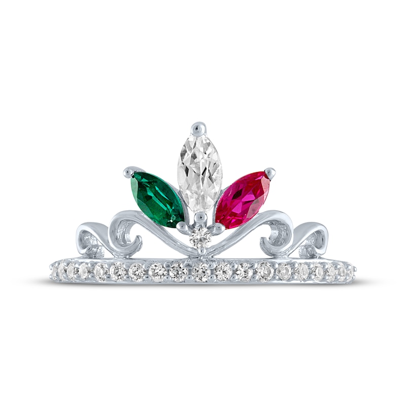 Main Image 3 of Marquise-Cut Lab-created Emerald, White Lab-Created Sapphire & Lab-Created Ruby Crown Ring Sterling Silver