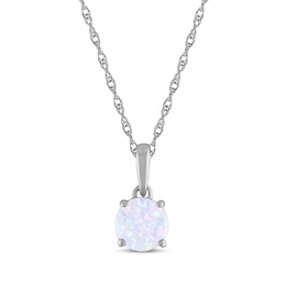 Lab-Created Opal Solitaire Necklace 10K White Gold 18&quot;