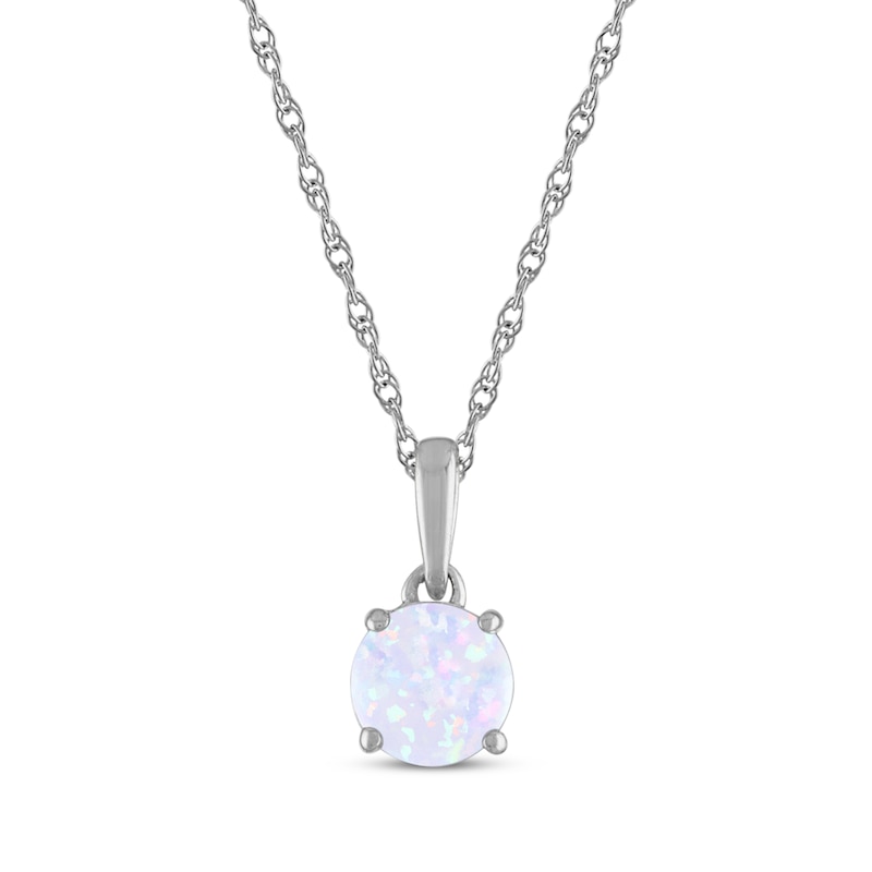 Lab-Created Opal Solitaire Necklace 10K White Gold 18"