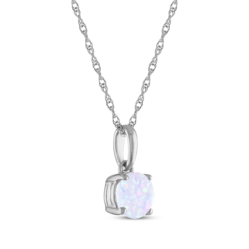 Lab-Created Opal Solitaire Necklace 10K White Gold 18"