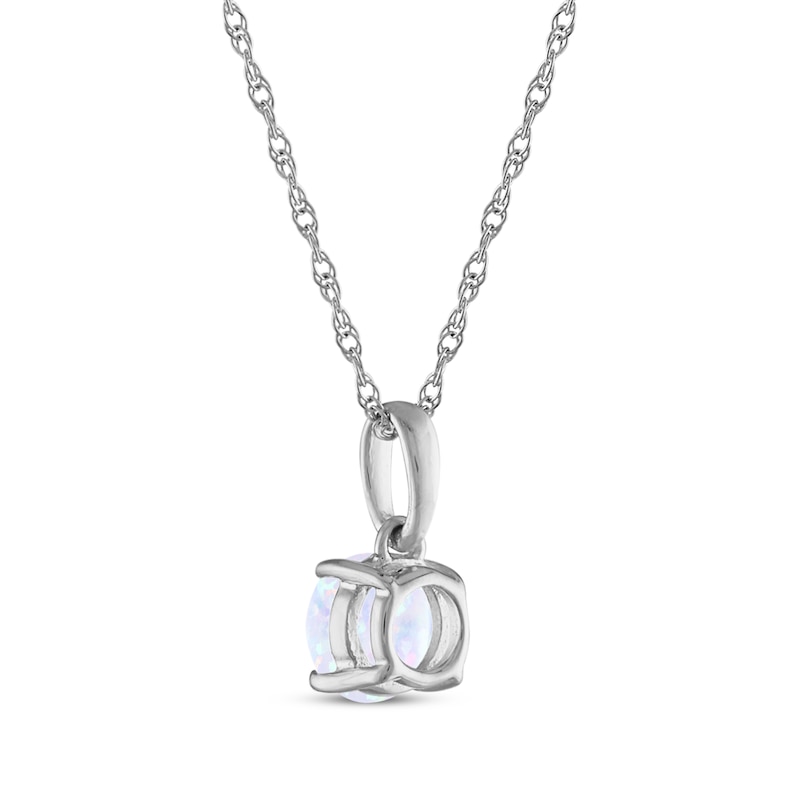 Lab-Created Opal Solitaire Necklace 10K White Gold 18"