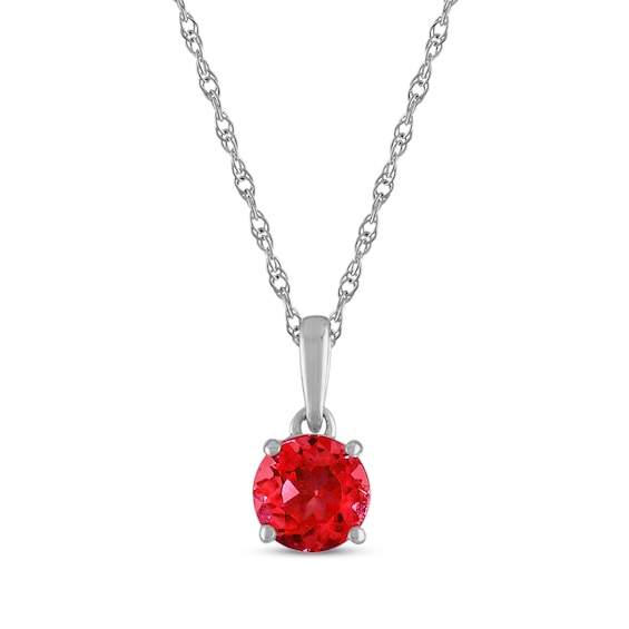 Lab-Created Ruby Solitaire Necklace 10K White Gold 18"