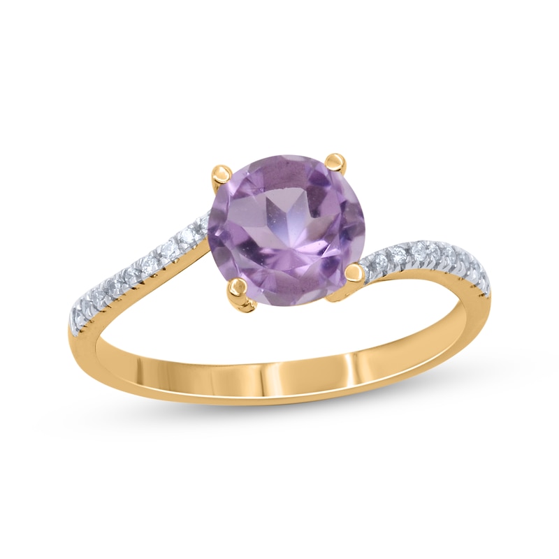 Main Image 1 of Amethyst & Diamond Bypass Ring 1/15 ct tw 10K Yellow Gold