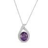 Thumbnail Image 1 of Oval-Cut Amethyst & White Lab-Created Sapphire Teardrop Necklace Sterling Silver 18&quot;