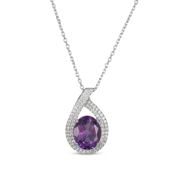 Oval-Cut Amethyst & White Lab-Created Sapphire Teardrop Necklace Sterling Silver 18"
