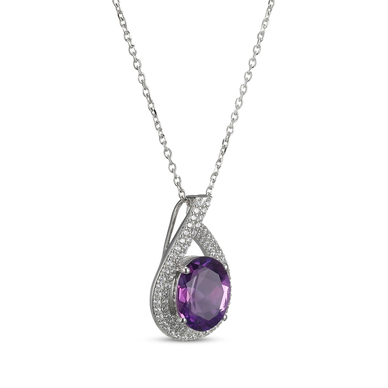 Main Image 2 of Oval-Cut Amethyst & White Lab-Created Sapphire Teardrop Necklace Sterling Silver 18&quot;