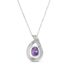 Thumbnail Image 3 of Oval-Cut Amethyst & White Lab-Created Sapphire Teardrop Necklace Sterling Silver 18&quot;