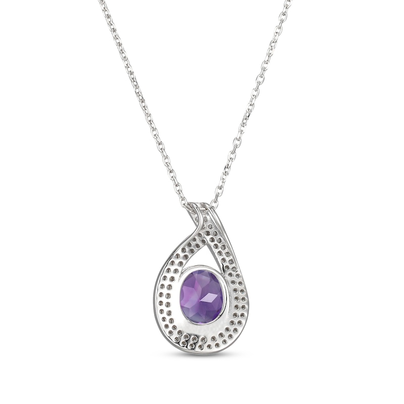 Main Image 3 of Oval-Cut Amethyst & White Lab-Created Sapphire Teardrop Necklace Sterling Silver 18&quot;