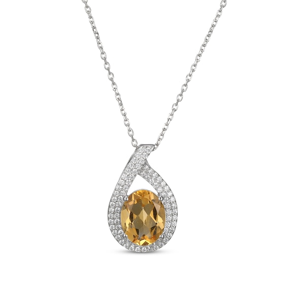 Oval-Cut Citrine & White Lab-Created Sapphire Teardrop Necklace Sterling Silver 18"
