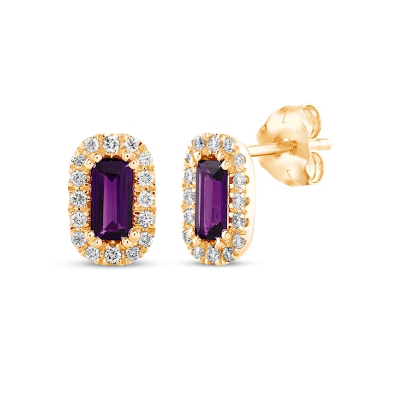 Baguette-Cut Amethyst & Diamond Earrings 1/8 ct tw 10K Yellow Gold