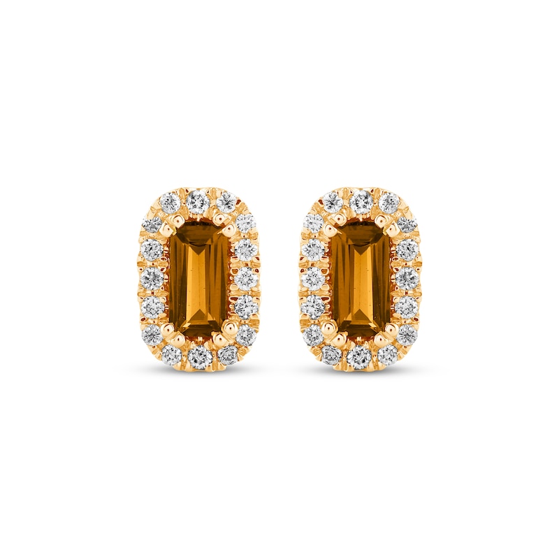 Main Image 2 of Baguette-Cut Citrine & Diamond Stud Earrings 1/8 ct tw 10K Yellow Gold