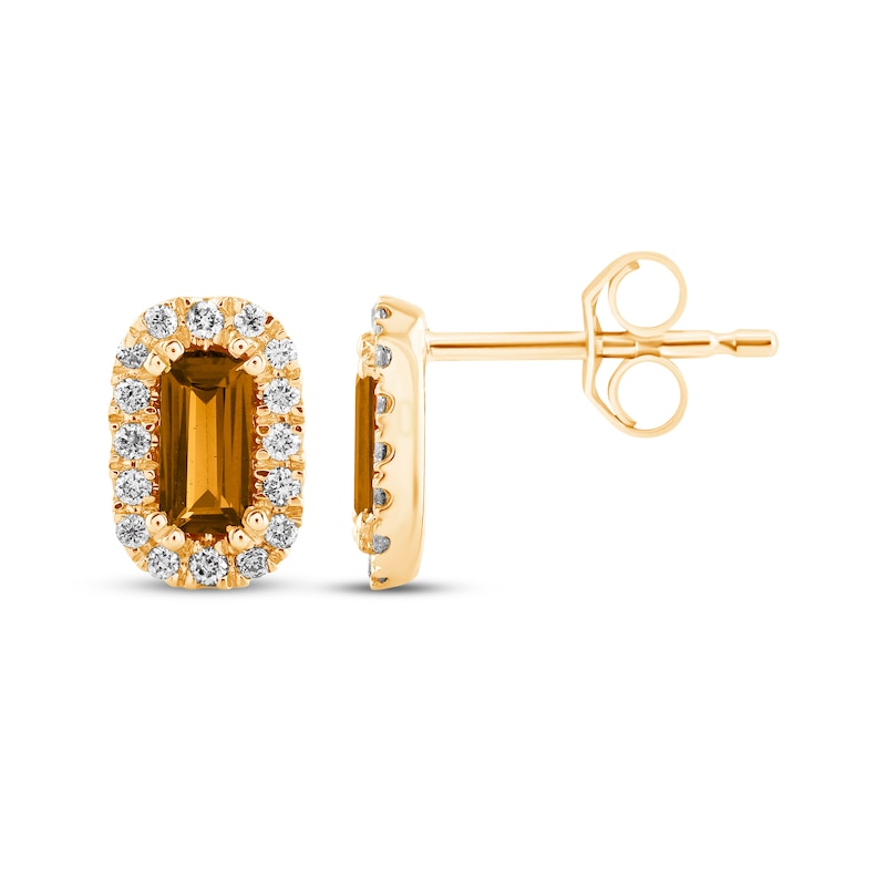 Main Image 3 of Baguette-Cut Citrine & Diamond Stud Earrings 1/8 ct tw 10K Yellow Gold