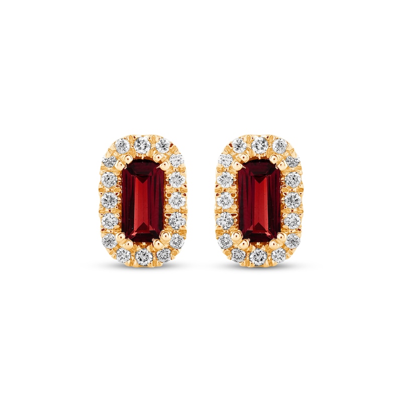 Main Image 2 of Baguette-Cut Garnet & Diamond Stud Earrings 1/8 ct tw 10K Yellow Gold