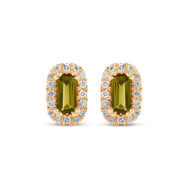 Main Image 2 of Baguette-Cut Peridot & Diamond Stud Earrings 1/8 ct tw 10K Yellow Gold