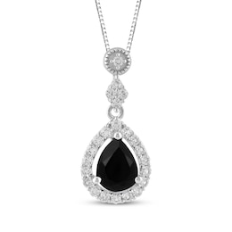 Pear-Shaped Black Onyx & White Lab-Created Sapphire Necklace Sterling Silver 18&quot;