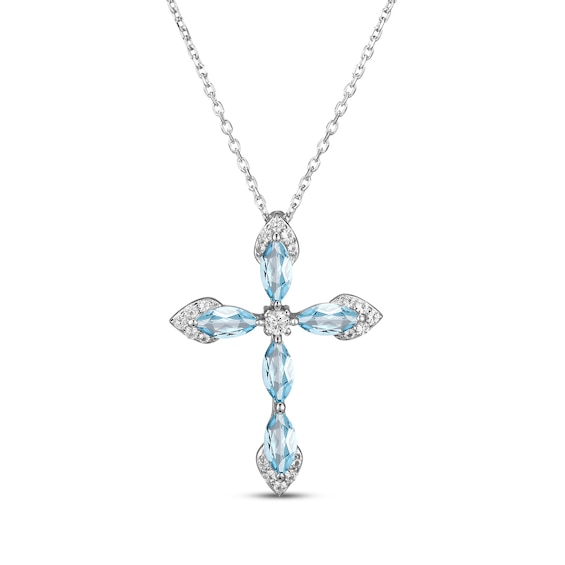 Marquise-Cut Swiss Blue Topaz & White Lab-Created Sapphire Cross Necklace Sterling Silver 18"