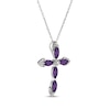 Thumbnail Image 2 of Marquise-Cut Amethyst & White Lab-Created Sapphire Cross Necklace Sterling Silver 18&quot;