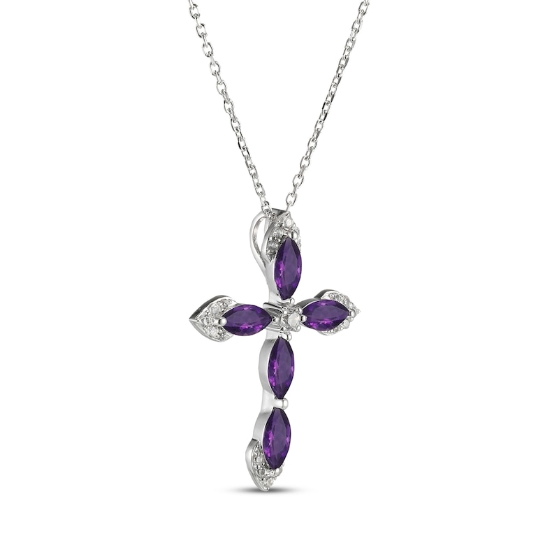 Main Image 2 of Marquise-Cut Amethyst & White Lab-Created Sapphire Cross Necklace Sterling Silver 18&quot;