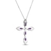 Thumbnail Image 3 of Marquise-Cut Amethyst & White Lab-Created Sapphire Cross Necklace Sterling Silver 18&quot;