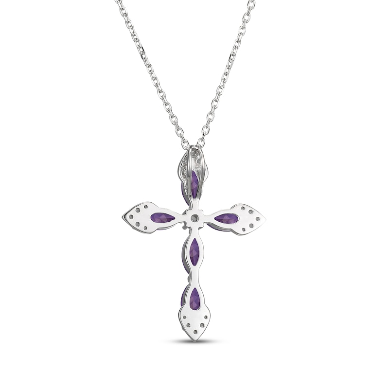 Main Image 3 of Marquise-Cut Amethyst & White Lab-Created Sapphire Cross Necklace Sterling Silver 18&quot;