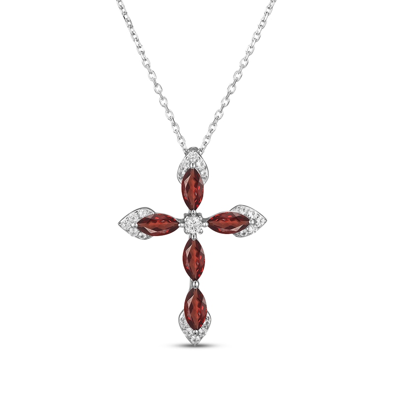 Marquise-Cut Garnet & White Lab-Created Sapphire Cross Necklace ...