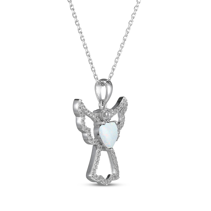 Heart-Shaped Lab-Created Opal & White Lab-Created Sapphire Angel Necklace Sterling Silver 18"