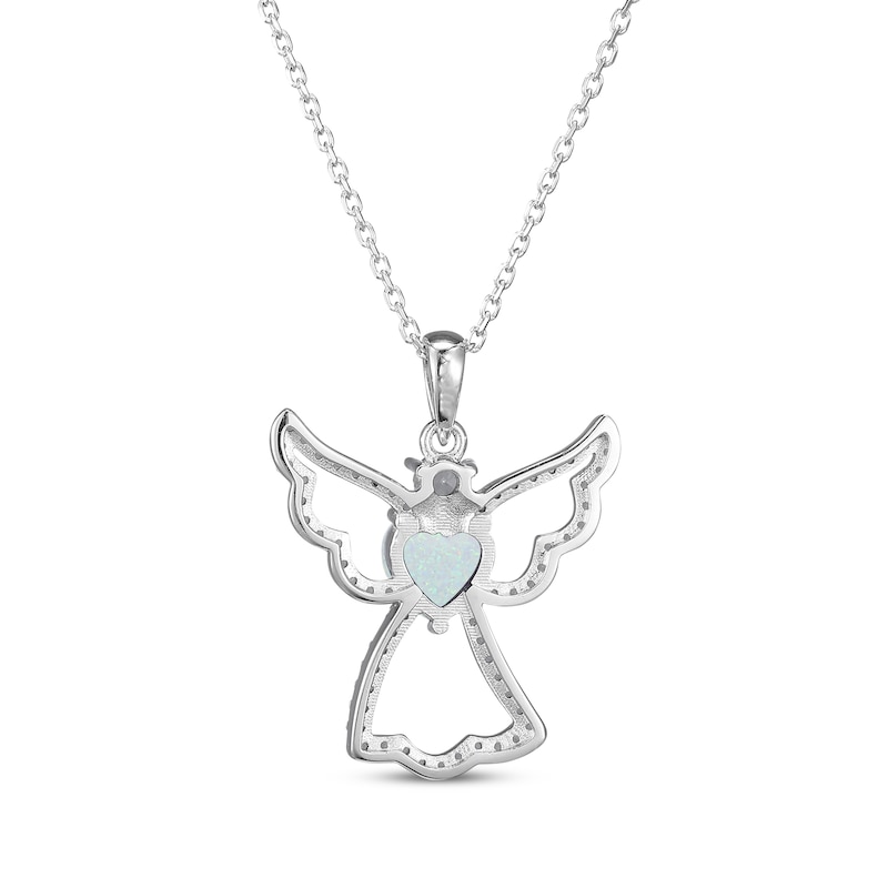 Heart-Shaped Lab-Created Opal & White Lab-Created Sapphire Angel Necklace Sterling Silver 18"