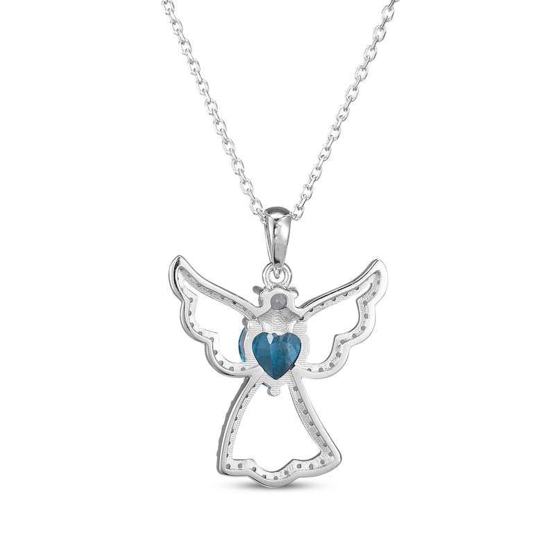 Heart-Shaped Swiss Blue Topaz & White Lab-Created Sapphire Angel Necklace Sterling Silver 18"
