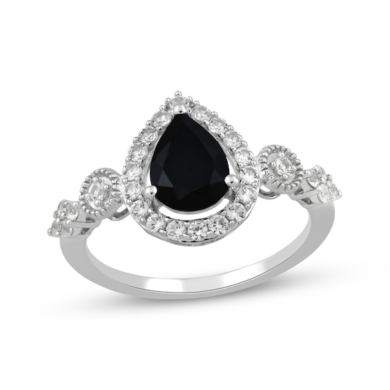 Pear-Shaped Black Onyx & White Lab-Created Sapphire Ring Sterling Silver