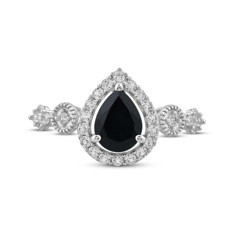 Main Image 3 of Pear-Shaped Black Onyx & White Lab-Created Sapphire Ring Sterling Silver