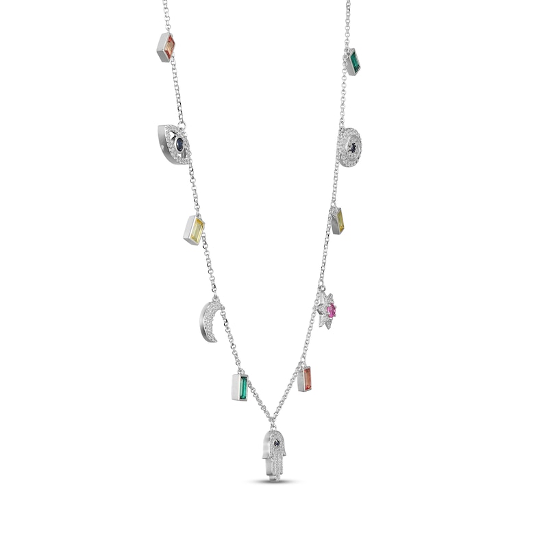 Main Image 2 of Multi Lab-Created Gemstone Charm Necklace Sterling Silver 18&quot;