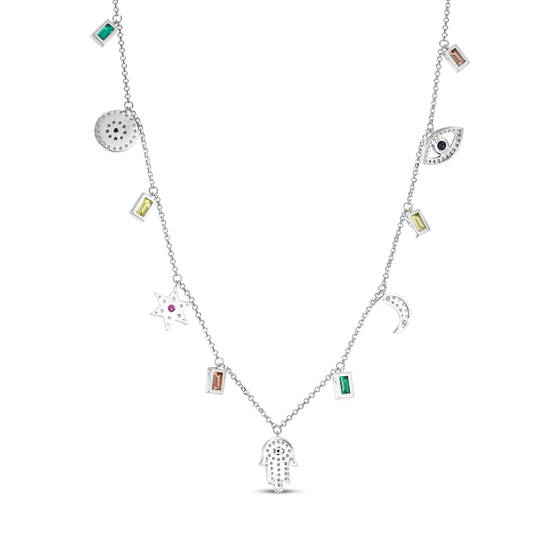 Main Image 3 of Multi Lab-Created Gemstone Charm Necklace Sterling Silver 18&quot;