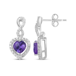 Heart-Shaped Amethyst & White Lab-Created Sapphire Infinity Drop Earrings Sterling Silver