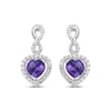 Thumbnail Image 2 of Heart-Shaped Amethyst & White Lab-Created Sapphire Infinity Drop Earrings Sterling Silver