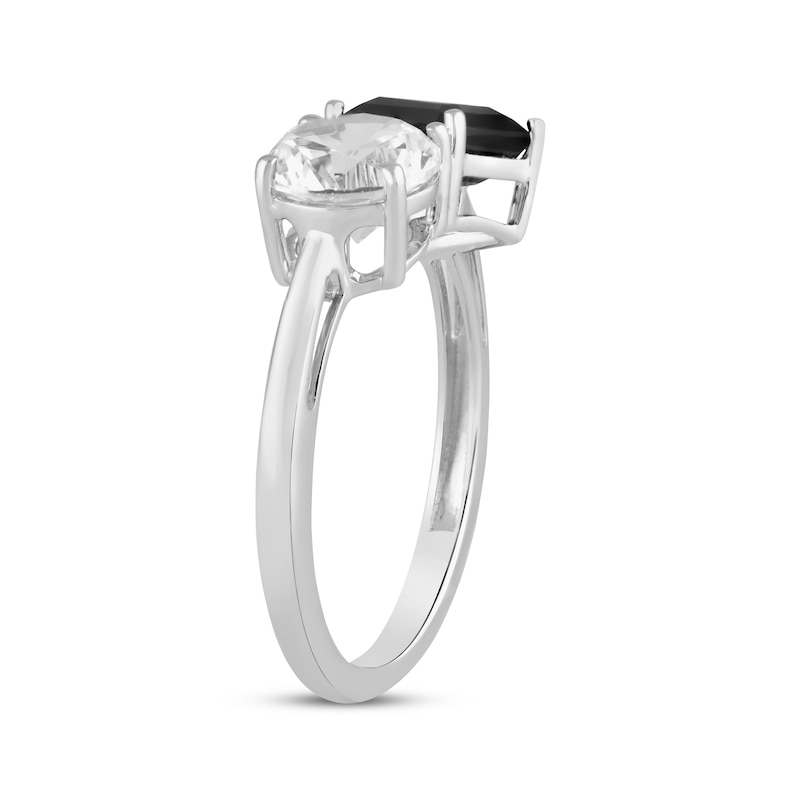 Octagon-Cut Black Onyx & White Lab-Created Sapphire Ring Sterling Silver