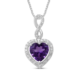 Heart-Shaped Amethyst & White Lab-Created Sapphire Infinity Drop Necklace Sterling Silver 18&quot;