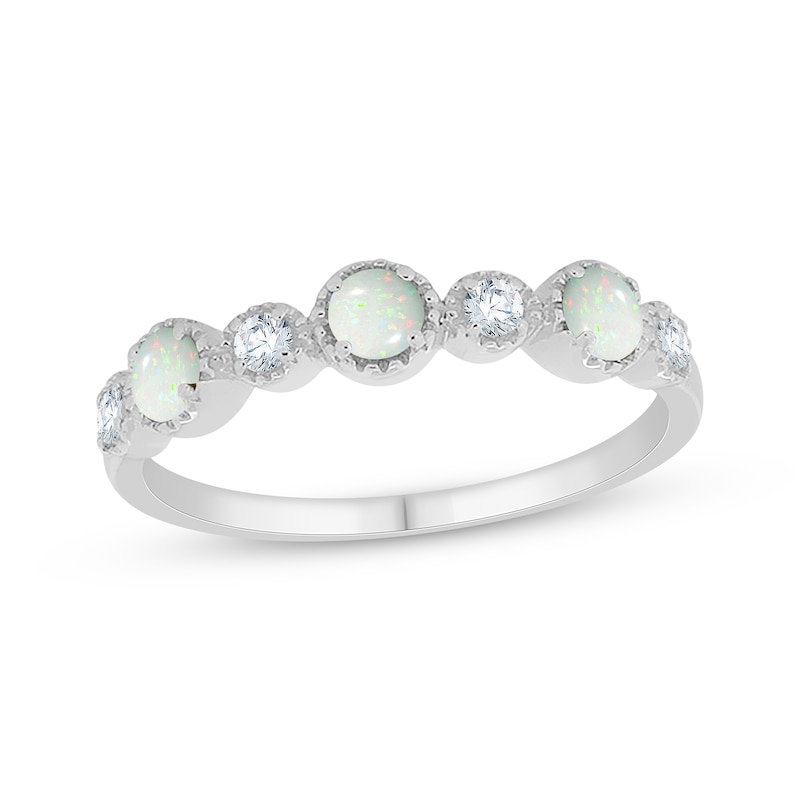 Main Image 1 of Lab-Created Opal & White Lab-Created Sapphire Ring Sterling Silver