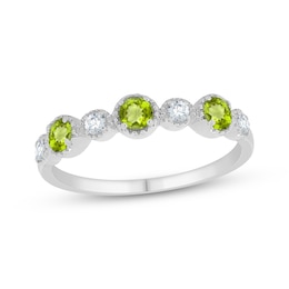 Peridot & White Lab-Created Sapphire Ring Sterling Silver