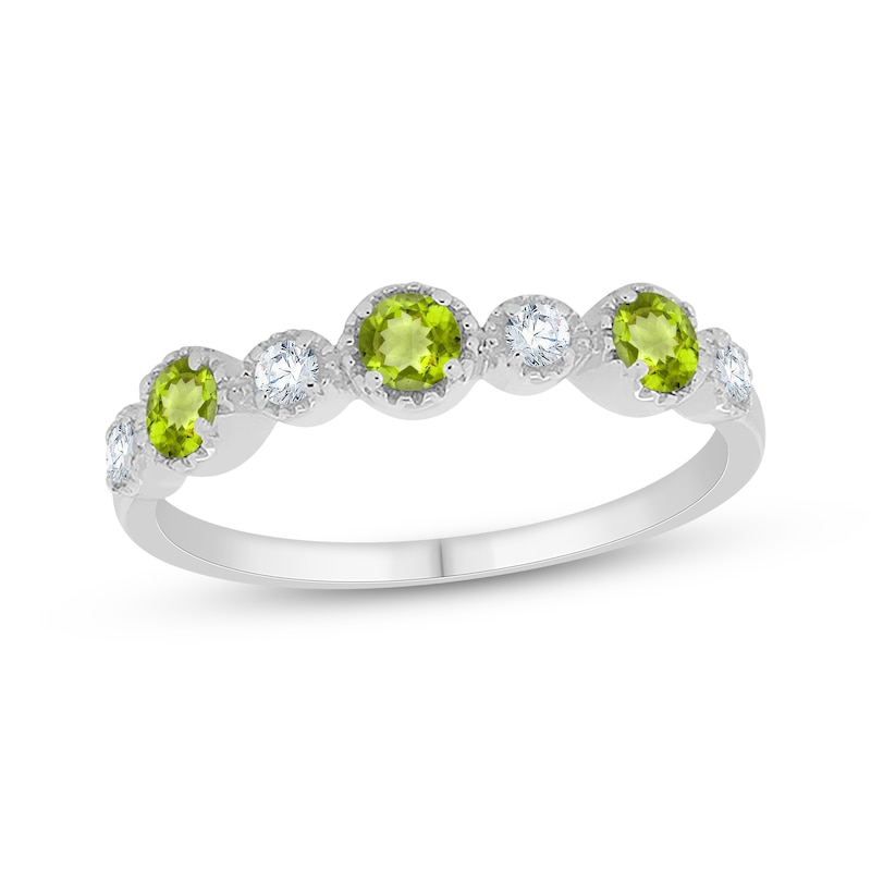 Main Image 1 of Peridot & White Lab-Created Sapphire Ring Sterling Silver