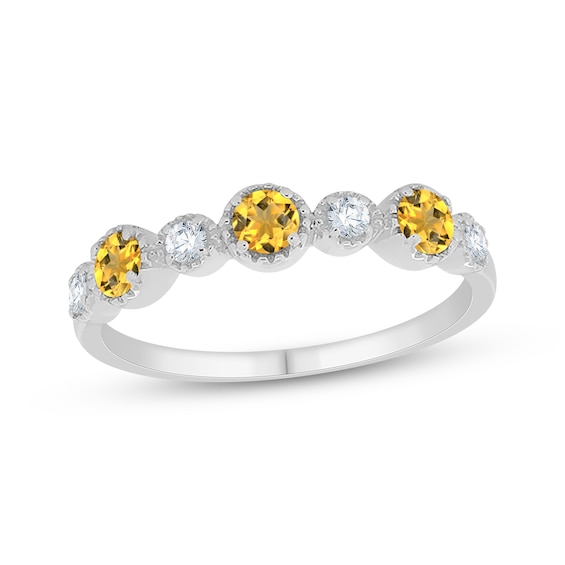 Citrine & White Lab-Created Sapphire Ring Sterling Silver