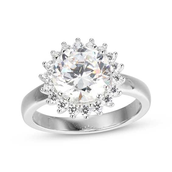White Lab-Created Sapphire Sunburst Ring Sterling Silver