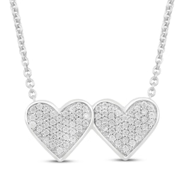 Diamond Double Heart Necklace 1/5 ct tw Sterling Silver 18&quot;