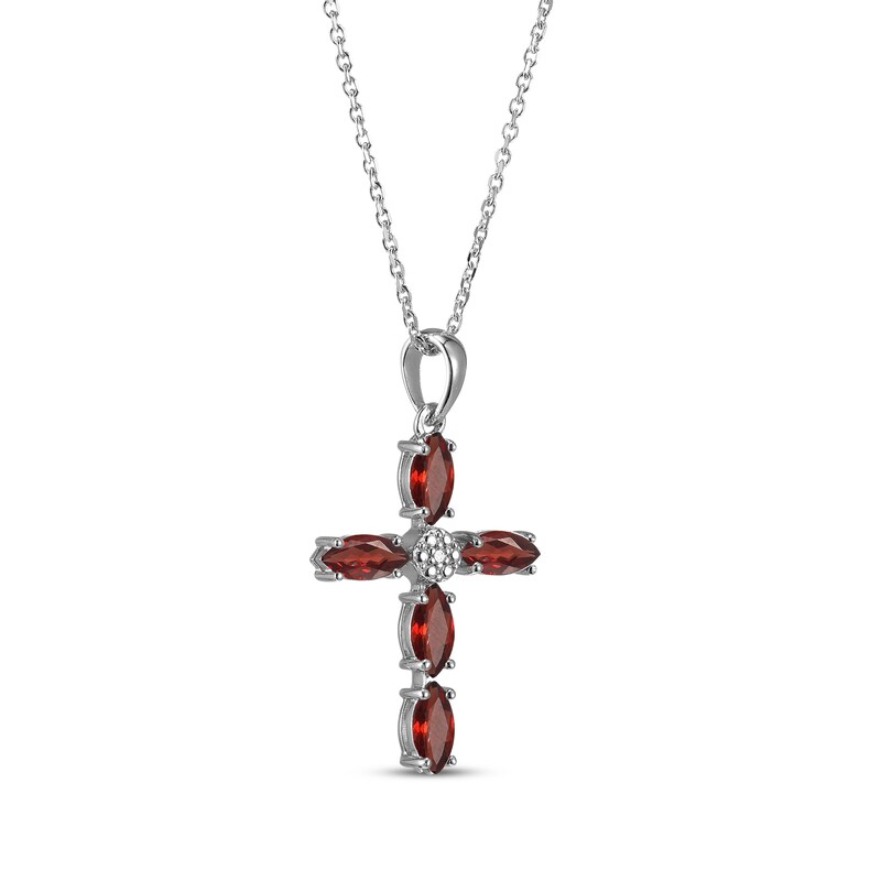 Marquise-Cut Garnet & Diamond Accent Cross Necklace Sterling Silver 18 ...